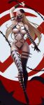  1girl black_sclera blonde_hair bondage_outfit breasts choker colored_sclera crotch_zipper dominatrix flower gas_mask gloves hair_flower hair_ornament highres kaijin_hime_do-s large_breasts latex looking_at_viewer one-punch_man red_eyes sade_abyss thighhighs whip zipper 