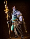 abs anthro anubian_jackal canid canine canis clothing dislyte drew_(dislyte) genitals hi_res hyper hyper_genitalia jackal justgruff lilith_games male mammal muscular muscular_anthro muscular_male nipples obliques paws pecs penis solo underwear vein veiny_penis