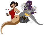  2021 5_fingers alpha_channel anthro black_nose breasts brown_eyes clothed clothing digital_media_(artwork) duo female fingers hair kittydee lutrine mammal mustelid purple_hair simple_background transparent_background 