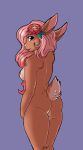  accessory anthro breasts butt female flower flower_in_hair hair hair_accessory hi_res kantachibli lagomorph leporid looking_back mammal nude pink_hair plant rabbit rose_(flower) short_tail side_boob smile solo standing 