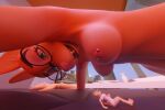  2025 3d_(artwork) anthro blender_(artwork) breasts canid canine canis clothed clothing cynthiaacid diane_foxington digital_media_(artwork) domestic_cat dreamworks duo extreme_size_difference eyebrow_piercing facial_piercing felid feline felis female fox fur hair hi_res larger_female macro male male/female mammal micro nipples nude open_mouth orange_body orange_fur paige_(p4wsized) piercing size_difference smile tail teeth the_bad_guys 