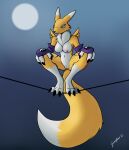  arm_warmers armwear black_sclera breasts clothing digimon digimon_(species) female genitals gravyfox hi_res light moon moonlight nude outside pussy renamon sky solo 