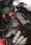  1other absurdres ambiguous_gender apex_legends bloodhound_(apex_legends) cable gas_mask gloves glowing glowing_eyes goggles helmet highres looking_at_viewer mask mouth_mask open_hands red_gloves solo upper_body western_osakabe 