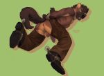  2024 ambiguous_species anthro anus ball_tuft balls boots bound brown_body brown_fur brown_hair butt chaps clothing countershade_butt countershading cowboy_boots footwear fur genitals hair hands_behind_back hands_tied hi_res humanoid_genitalia humanoid_penis jamzenn looking_back male muscular muscular_anthro muscular_male penis shoes short_hair simple_background solo spurs tail tuft 