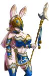  2021 alpha_channel anthro armor big_breasts breasts buckteeth chochi cleavage clothed clothing cross feathers female fur hair headgear helmet lagomorph leporid mammal melee_weapon polearm rabbit simple_background solo spear teeth transparent_background unconvincing_armor weapon white_body white_fur white_hair 