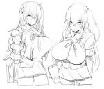  alternate_breast_size bangs breasts girls_frontline highres large_breasts long_hair mechanical_arms minma monochrome pleated_skirt scar scar_across_eye side_ponytail sidelocks single_mechanical_arm sketch skirt ump45_(girls_frontline) very_long_hair 