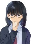  1girl biting black_hair glasses looking_at_viewer mattaku_mousuke medium_hair nail_biting original round_eyewear solo upper_body watermark 