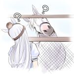  1girl animal animal_ears bangs fence gold_ship_(umamusume) head_tilt horse horse_ears horse_girl long_hair pillbox_hat school_uniform tonpuu umamusume 