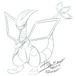  1:1 biped bottomless bottomless_female claws clothed clothing coat crossed_arms digital_media_(artwork) dinogoat doctor dragon fan_character female feral flygon friede_(flygon) horn id_card identification lab_coat lens membrane_(anatomy) membranous_wings monochrome nintendo pok&eacute;mon pok&eacute;mon_(species) raised_tail scalie scientist signature simple_background sketch solo spread_wings standing stripes topwear video_games wide_hips wings 