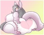  4_fingers anthro better_version_at_source big_breasts big_butt breasts butt canid canine clothed clothing diaper diaper_fetish diaper_fur diaper_only exposed_diaper female fennec fingers fox fur green_eyes hair huge_breasts huge_butt kneeling long_hair mammal nipples overweight overweight_female pawpads pink_body pink_fur pink_nose side_boob silver_hair smile solo tehbuttercookie topless 