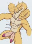  2021 3_heads abs anthro balls blep dragon erection genitals godzilla_(series) hi_res horn hydra kaiju king_ghidorah looking_at_viewer lying male multi_genitalia multi_head multi_penis multicolored_body multicolored_scales muscular muscular_male nipples on_back pecs penile_spines penis red_eyes sam_scribbles scales solo tan_body tan_scales toho tongue tongue_out two_tone_body two_tone_scales yellow_body yellow_scales 