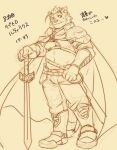  anthro armor cape clothing ellie_saionji felid hi_res knight lion live-a-hero male mammal melee_weapon pantherine rutilix_(live-a-hero) solo sword warrior weapon 