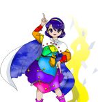  belt blue_eyes blue_hair buttons cape cloud hairband magic multicolored multicolored_clothes official_art pointing red_button sack short_hair spell_card tagme tenkyuu_chimata touhou unconnected_marketeers white_cape zipper zun_(artist) 