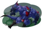  abs anthro biceps blue_body body_hair capcom chest_hair claws clothing dragon flying_wyvern hair happyending male monster_hunter muscular muscular_anthro muscular_male nargacuga pecs red_eyes red_hair solo teeth underwear video_games wyvern 