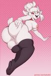  absurd_res anthro big_breasts big_butt blush bovid breasts butt butt_grab caprine clothing female fur genitals goat goat_lucifer_(helltaker) hand_on_butt helltaker hi_res hotkeke1 legwear mammal nipples open_mouth pussy solo text tongue tongue_out url white_body white_fur 
