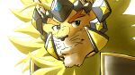  anthro armor felid fur hair headshot_portrait hi_res lion live-a-hero male mammal mane mane_hair pantherine portrait run_aki rutilix_(live-a-hero) solo yellow_body yellow_fur 