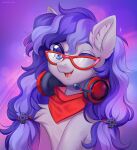  2021 bandanna blue_eyes equid equine eyewear fan_character female glasses hasbro headgear headphones headset hi_res kerchief mammal margony my_little_pony one_eye_closed open_mouth solo 