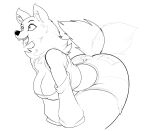  anthro big_breasts big_butt bottomwear breasts butt canid canine canis cleavage clothed clothing danonymous female furgonomics hi_res huge_hips huge_thighs leaning leaning_forward mammal open_mouth sharp_teeth shorts solo tailwag teeth thick_thighs tongue tongue_out wide_hips wolf 