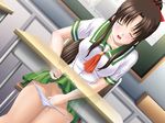  blush classroom masturbation panties school_uniform schoolgirl serafuku skirt skirt_lift underwear 