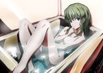  bathroom breasts copyright_request green_hair medium_breasts nanai nipples nude short_hair solo 