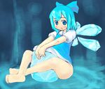  barefoot blue_hair cirno feet gigokku ice ribbon short_hair solo touhou wings 