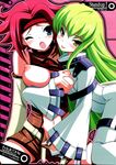  bodysuit breast_grab breasts c.c. code_geass cover cover_page doujinshi fingering grabbing green_hair highres kallen_stadtfeld large_breasts multiple_girls non-web_source tsurugi_hagane white_bodysuit yuri 