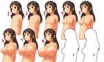  artist_request breasts brown_eyes brown_hair bust_chart flat_chest huge_breasts large_breasts long_hair medium_breasts nipples original small_breasts 