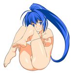  a1 absurdres ahoge ass barefoot blue_eyes blue_hair blush breasts error feet full_body hayase_mitsuki highres kimi_ga_nozomu_eien medium_breasts nipples no_pussy nude panties panty_pull plantar_flexion ponytail solo toes topless underwear white_panties 