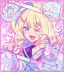  &gt;_o 1girl anime_coloring aqua_bow aqua_bowtie blonde_hair blue_eyes bow bowtie drawn_heart hair_ornament hairpin heart highres long_hair multicolored_hair nail_polish one_eye_closed open_mouth purikura purple_hair purple_sailor_collar sailor_collar shadowverse shadowverse_(animated_series) shadowverse_flame shirt solo striped_bow striped_bowtie striped_clothes takanashi_tsubasa_(shadowverse_flame) ting76859 upper_body white_shirt 