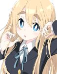  blonde_hair blue_eyes blue_ribbon ixy k-on! long_hair looking_at_viewer ribbon simple_background thick_eyebrows upper_body white_background 