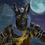  anthro anubis canid canine canis deity egyptian_mythology goo_creature hi_res jackal male mammal middle_eastern_mythology moon mythology pyramid rubber solo transformation vidnix_(artist) 