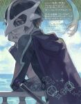  1boy androgynous animal_skull black_hair cape drawr hand_on_own_cheek hand_on_own_face head_rest judas_(tales) male_focus nishihara_isao oekaki pale_skin purple_eyes shadow short_hair skull_on_head solo tales_of_(series) tales_of_destiny_2 