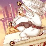 1:1 2025 absurd_res animal_genitalia animal_penis animal_vulva anus balls big_breasts blonde_hair breasts breasts_and_teats butt centaur clitoral_winking clitoris clothing cloud cloudy_sky equid equid_taur equine equine_anus equine_genitalia equine_penis equine_vulva european_mythology evening feathered_wings feathers female freckles genitals greek_mythology gynomorph hair hi_res horseshoe humanoid_taur intersex looking_at_viewer lying mammal mammal_taur monster_girl_(genre) mythological_creature mythological_equine mythology nipples pegasania_bellerophon pegasus penis pillar presenting sky smile solo spread_legs spreading taur teats undressing vein veiny_penis wings zuckergelee