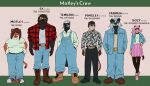  ambiguous_gender anthro badger belt belt_buckle boots bottomwear buckle carmen_(motley's_crew) clothing cowboy_boots cy_(motley's_crew) denim denim_bottomwear denim_clothing denim_topwear denim_vest english_text female flannel_shirt footwear greater_grison grison group gulonine herm_(lore) hi_res ictonychine jeans least_weasel male mammal model_sheet motley's_crew motley_(motley's_crew) mustelid musteline otter overalls pants pattern_clothing pattern_shirt pattern_topwear pimsley_(motley's_crew) polecat_(mustelid) river_otter rozy_(motley's_crew) shirt shoes skirt sneakers t-shirt temujin_(motley's_crew) text topwear trans_(lore) trans_woman_(lore) true_musteline vest weasel wolverine zerokyu3 