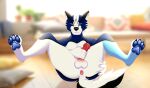  anthro anus balls blue_pawpads canid canine forest334 genitals male mammal masturbation nude pawpads penile penile_masturbation penis snow_wave solo spread_legs spreading 