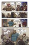  6_panel_comic absurd_res aldrich_haynes_(thepurp) anthro anus balls black_body black_fur blake_harper_(thepurp) bottomless bow_tie canid canine canis clothed clothing comic dialogue digital_media_(artwork) dobermann domestic_dog english_text exclamation_point feet felid finn_(thepurp) fully_clothed fur genitals group hair hi_res lagomorph leporid lion male mammal marcus_(thepurp) muscular muscular_male panicking pantherine pinscher rabbit speech_bubble spilled_beverage suid suine sus_(pig) talking_to_another text thepurp topwear white_body white_fur wild_boar 
