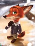  2018 absurd_res anthro barefoot canid canine clothed clothing disney feet fox fully_clothed fur green_eyes hi_res high-angle_view holding_object light lighting male mammal nerton nick_wilde orange_body orange_fur popsicle_stick red_fox shaded smile solo standing zootopia 
