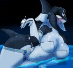 anthro big_breasts breasts bridal_lingerie cetacean clothing countershading diamond_grenadier digit_ring dolphin female gem hi_res jewelry lingerie mammal marine nintendo oceanic_dolphin orca ring solo the_legend_of_zelda toothed_whale water wedding_ring zora