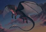  claws detailed_background digital_media_(artwork) dragon hi_res horn membrane_(anatomy) membranous_wings outside runasolaris scales scalie sky spines star starry_sky twilight western_dragon wings 