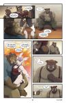  6_panel_comic absurd_res aldrich_haynes_(thepurp) anthro blake_harper_(thepurp) bottomless bulge canid canine canis clothed clothing comic dialogue digital_media_(artwork) dobermann domestic_dog english_text felid finn_(thepurp) group hair hi_res lagomorph leporid lion male mammal marcus_(thepurp) muscular muscular_male one_eye_closed overweight overweight_anthro overweight_male pantherine pinscher rabbit speech_bubble suid suine sus_(pig) text thepurp topwear tusks wild_boar wink 
