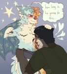  2boys blush furry hands_on_another's_hips hands_on_another's_thigh highres licking licking_stomach multiple_boys nervous_sweating open_mouth saliva striped_blush sweat thetheosaur yaoi 