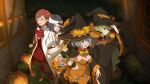  4girls :d animal_ear_headwear anime_coloring arm_belt arm_hug ascot bandage_on_hair bandaged_arm bandaged_neck bandaged_torso bandages belt black_capelet black_dress black_gloves black_hat black_pantyhose blue_eyes blue_hair boots boutonniere bow breasts brown_belt bucket candy capelet cassandra_ilion cleavage closed_mouth coat covered_navel danmachi_battle_chronicle daphne_lauros dress dungeon_ni_deai_wo_motomeru_no_wa_machigatteiru_darou_ka earrings elf eyeliner flower food frilled_dress frills game_cg gloves green_hair grey_eyes grey_hair hair_bow hair_over_one_eye halloween halloween_bucket halloween_costume hand_on_headwear hat highres holding holding_another&#039;s_arm holding_bucket jack-o&#039;-lantern jewelry lollipop long_hair makeup medium_breasts monocle monocle_chain multicolored_dress multiple_girls mummy_costume naked_bandage non-web_source official_alternate_costume official_art one_eye_covered open_clothes open_coat open_mouth orange_bow orange_dress pantyhose parted_lips pointy_ears red_ascot red_eyeliner red_flower red_hair red_rose red_shirt red_vest rose ryu_lion scared shirt short_hair sleeveless sleeveless_dress small_breasts smile swirl_lollipop syr_flover teardrop tight_clothes tight_dress trick-or-treating vampire_costume vest white_boots white_coat white_gloves witch witch_hat wrapped_candy yellow_eyes 