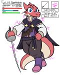  anthro blue_eyes clothing electricity female gui hi_res kobold melee_weapon pink_body solo sword trout_(artist) vahruunir weapon 