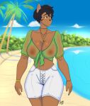  absurd_res anthro beach big_breasts breasts clothing detailed_background domestic_cat felid feline felis female gulasauce_(artist) hi_res mammal mia_helsinki seaside solo thick_thighs translucent translucent_clothing 