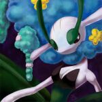  2014 breasts cleavage clothed clothing elemental_creature fairy female flora_fauna florges flower half-closed_eyes narrowed_eyes nintendo plant pok&eacute;mon pok&eacute;mon_(species) purple_background simple_background smile solo unknown_artist upper_body video_games white_body 