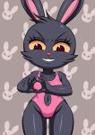  anthro black_body clothed clothing eyelashes fan_character female fur heart-shaped_breast_challenge hi_res huitu_c lagomorph leporid mammal navel_cutout rabbit swimwear thick_thighs wide_hips 