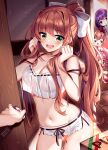  1other 4girls :d bare_arms bare_shoulders bow breasts brown_hair camisole cleavage contrapposto crop_top crop_top_overhang doki_doki_literature_club green_eyes groin hair_bow hands_up highres large_breasts long_hair looking_at_viewer micro_shorts midriff monika_(doki_doki_literature_club) multiple_girls natsuki_(doki_doki_literature_club) navel open_mouth pizza_box ponytail pov purple_eyes purple_hair sayori_(doki_doki_literature_club) see-through see-through_silhouette shirt short_shorts shorts side_slit sleeveless sleeveless_shirt smile solo_focus spaghetti_strap squchan stomach strap_slip thighs underwear underwear_only very_long_hair white_shirt white_shorts yuri_(doki_doki_literature_club) 