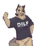  2021 anthro bottomwear brown_body brown_fur clothing david_(password) fur hi_res hikari_mikazuki hyaenid male mammal pants password_(visual_novel) shirt simple_background solo striped_hyena topwear video_games visual_novel white_background 