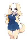  aggressive_retsuko anthro bare_legs big_eyes blush borzoi bottomwear canid canine canis clothed clothing domestic_dog female fur gesture holding_object hunting_dog inui_(aggressive_retsuko) long_ears looking_at_viewer mammal punipaws sanrio sighthound simple_background skirt solo tan_body tan_fur waving 
