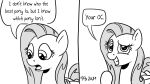  2021 english_text equid equine female feral fluttershy_(mlp) friendship_is_magic hasbro looking_at_viewer mammal monochrome my_little_pony open_mouth pegasus pony-berserker solo text widescreen wings 